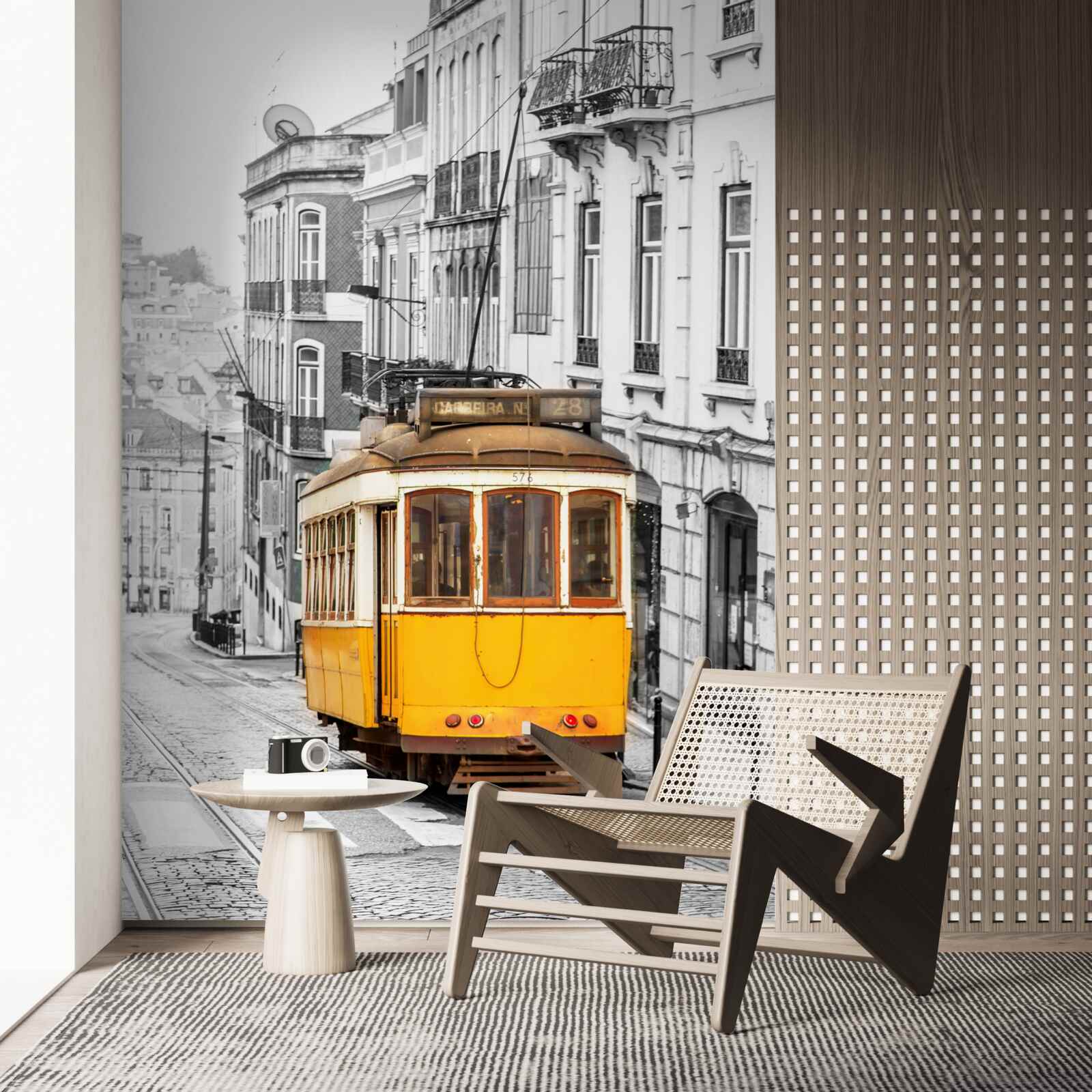 Fotobehang Gele tram in de heuvels van san francisco