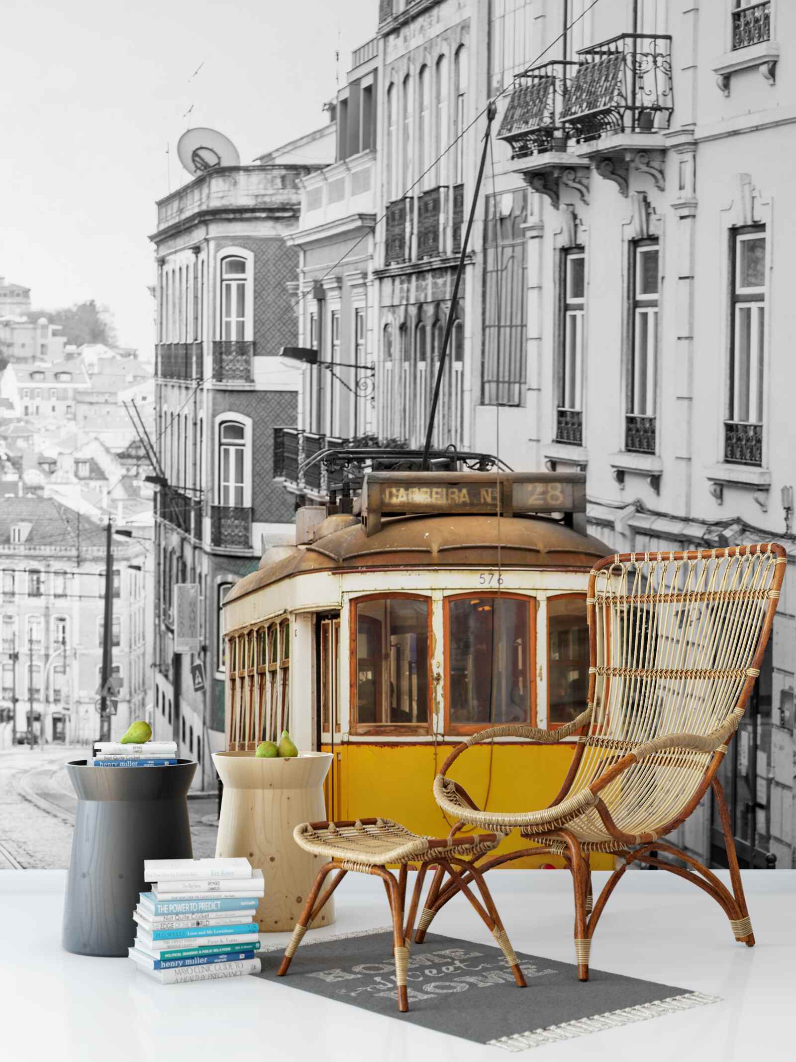 Fotobehang Gele tram in de heuvels van san francisco