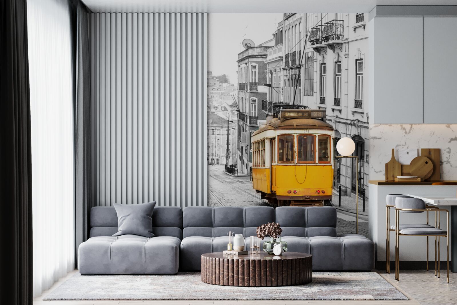 Fotobehang Gele tram in de heuvels van san francisco
