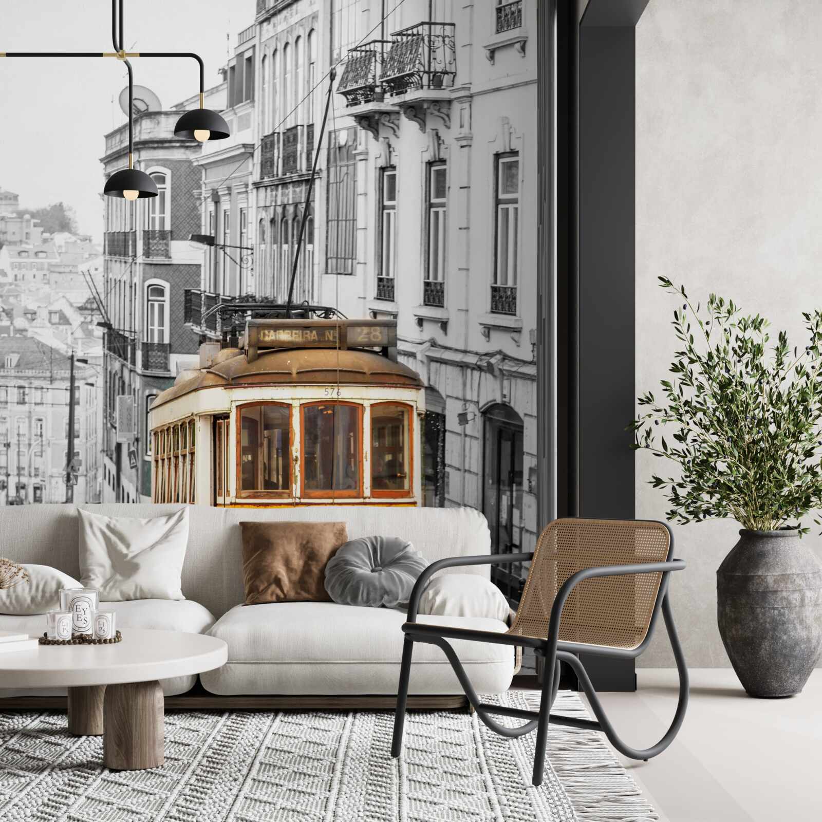 Fotobehang Gele tram in de heuvels van san francisco