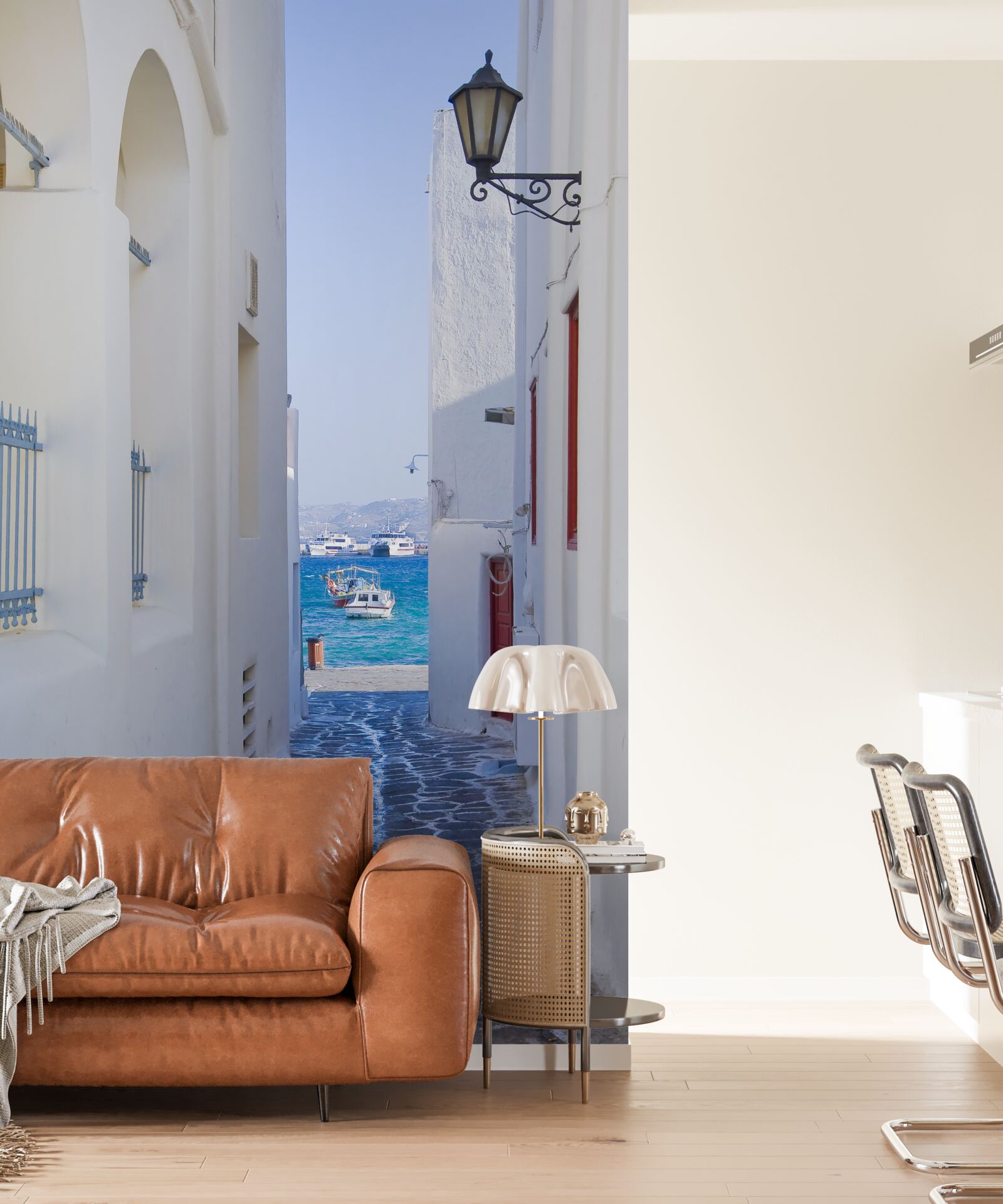 Fotobehang smalle weg naar de kust in griekenland