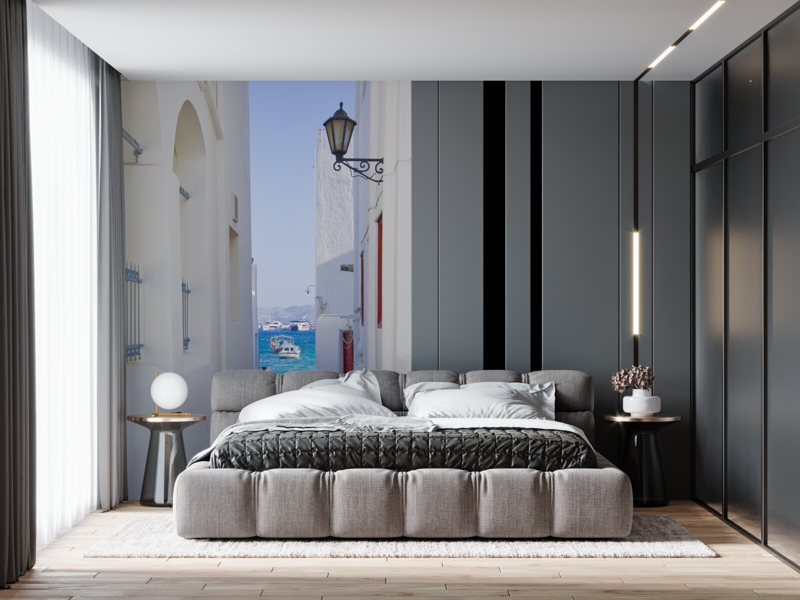 Fotobehang smalle weg naar de kust in griekenland