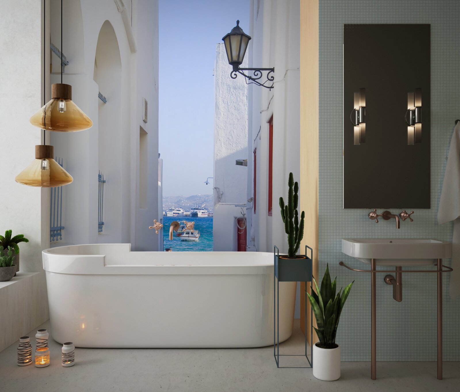 Fotobehang smalle weg naar de kust in griekenland