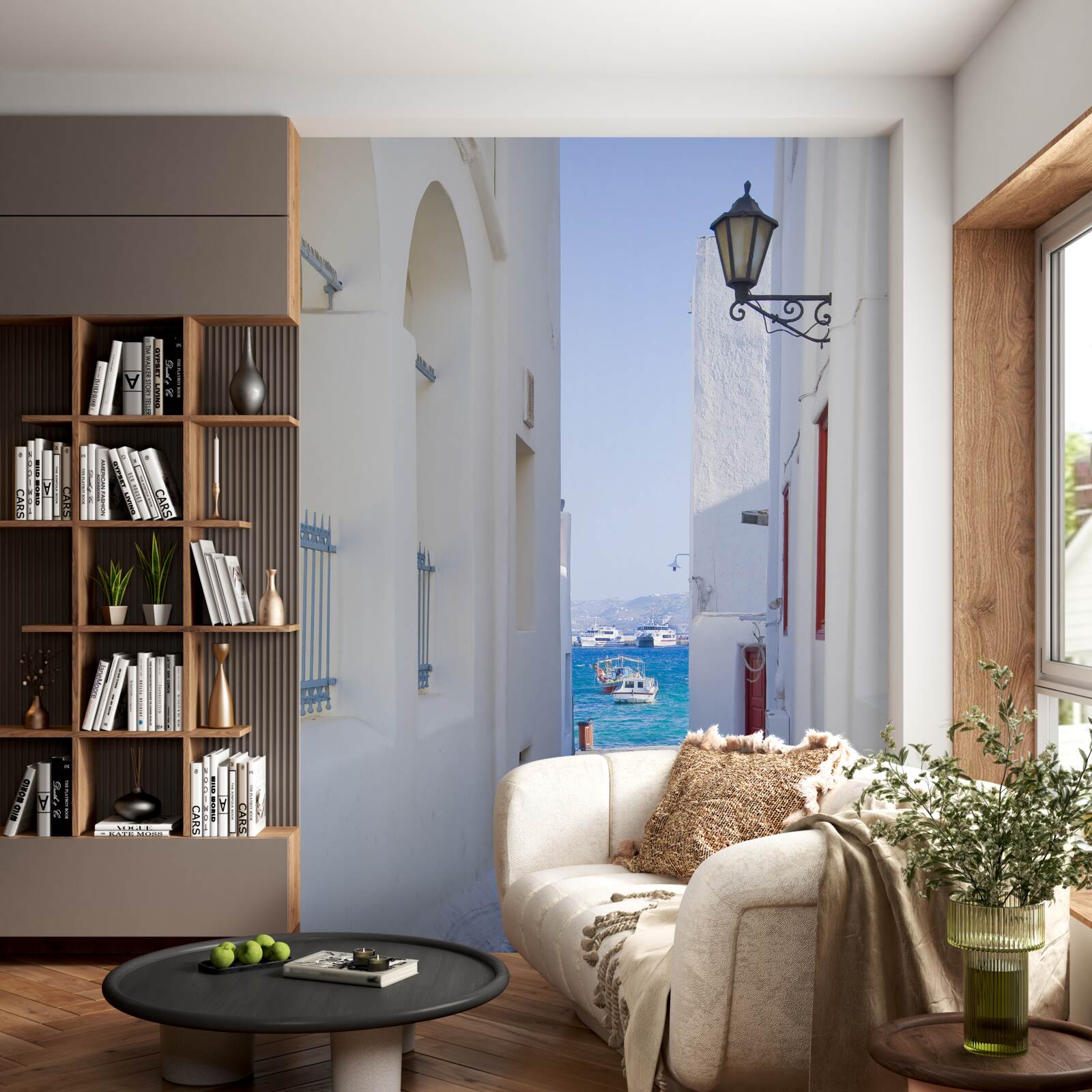 Fotobehang smalle weg naar de kust in griekenland