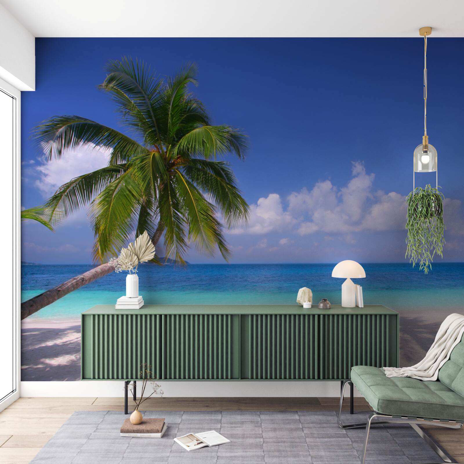 Fotobehang palmboom aan een idyllische kust