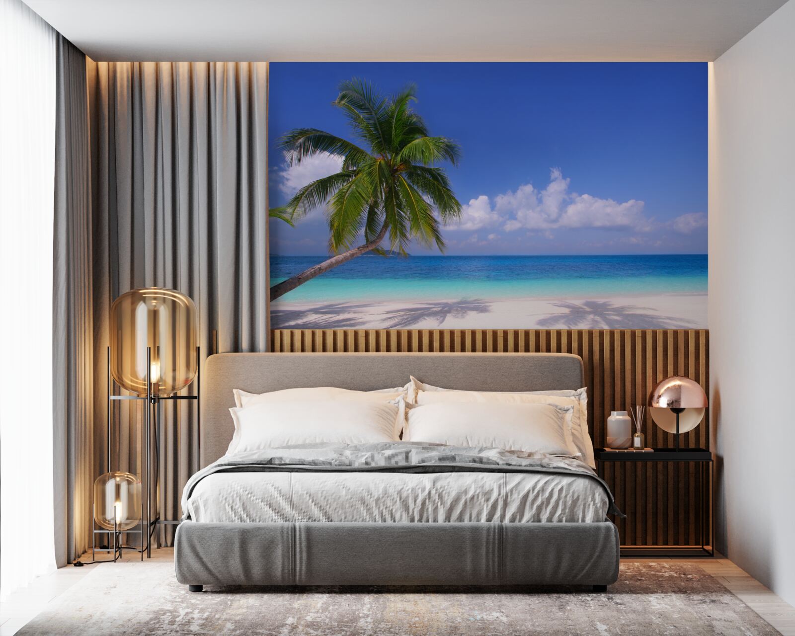 Fotobehang palmboom aan een idyllische kust