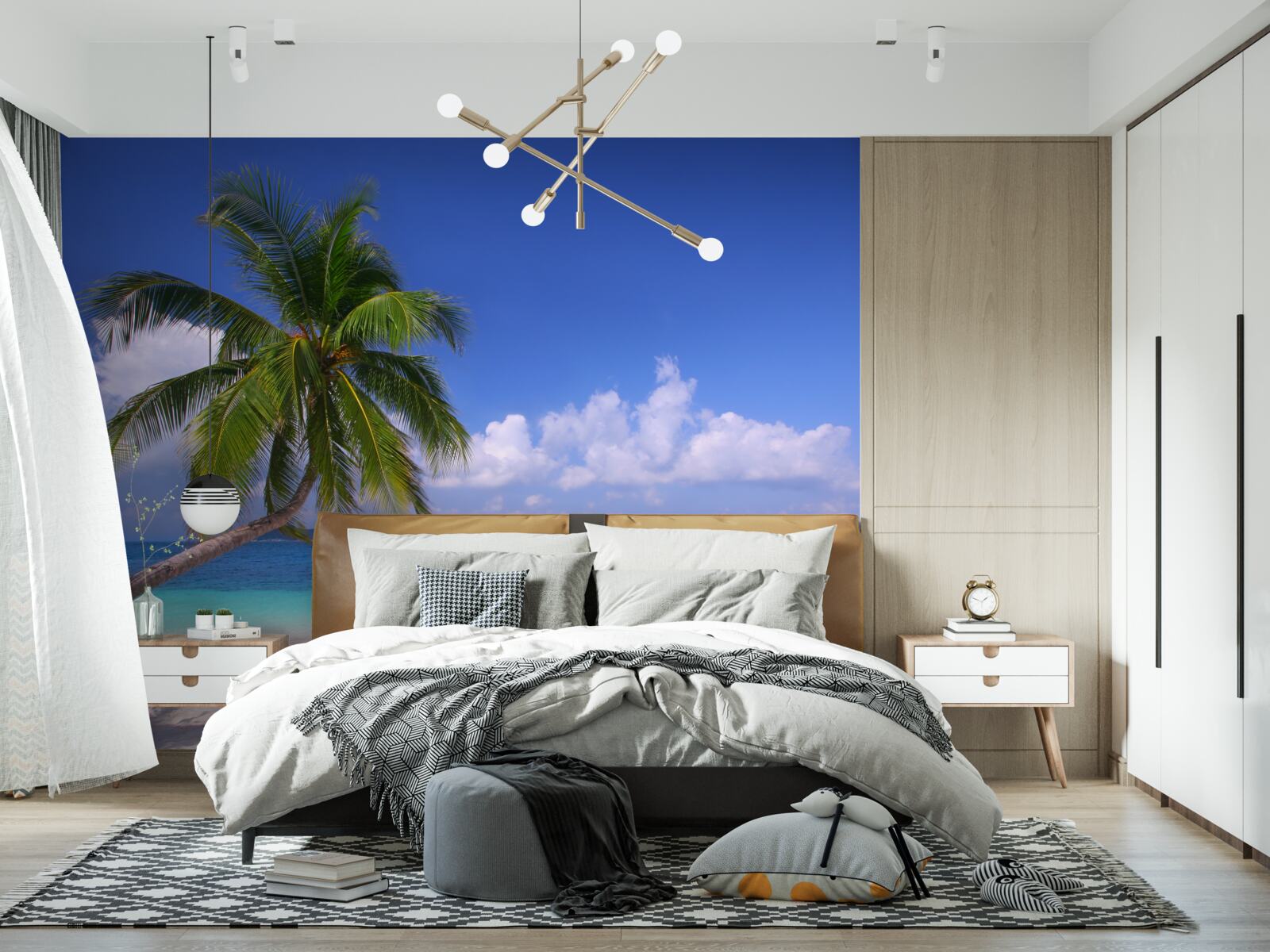 Fotobehang palmboom aan een idyllische kust