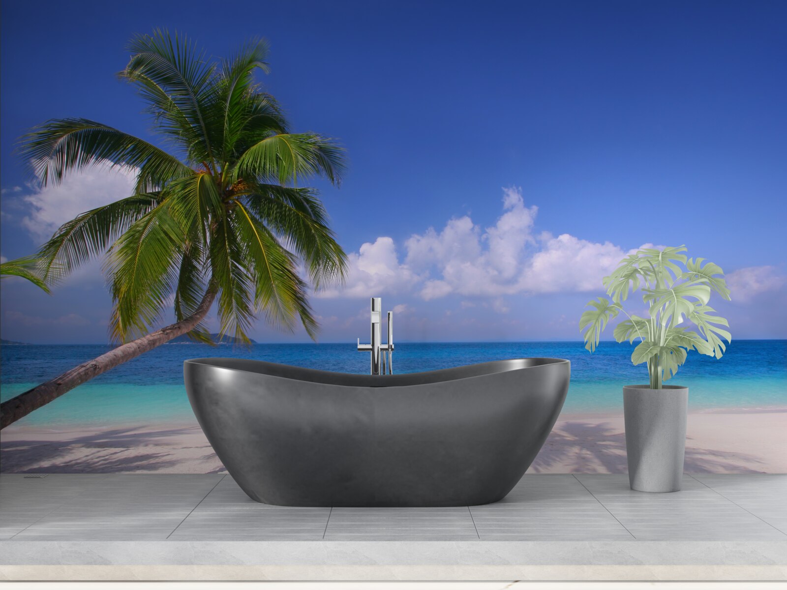 Fotobehang palmboom aan een idyllische kust