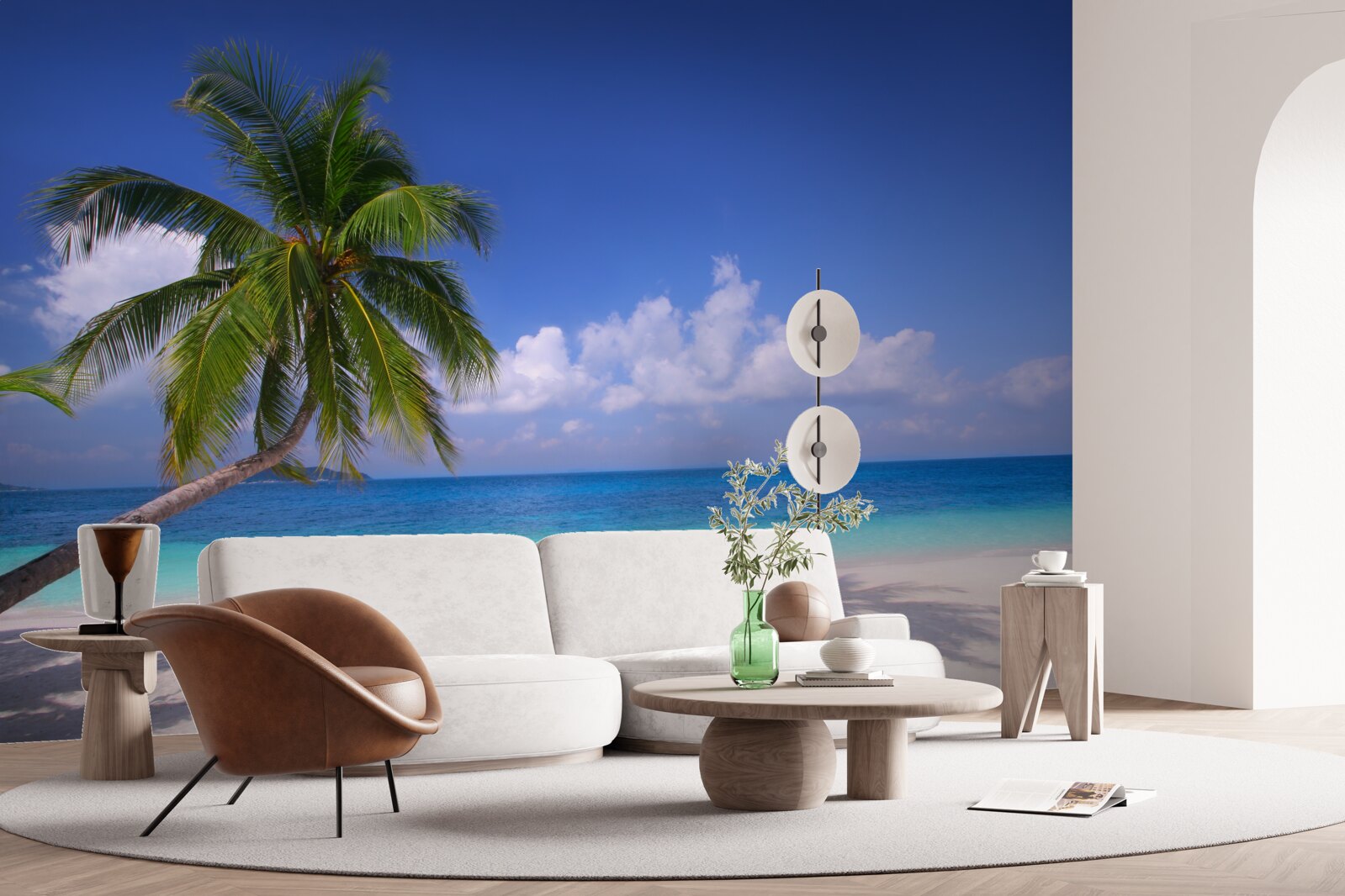 Fotobehang palmboom aan een idyllische kust