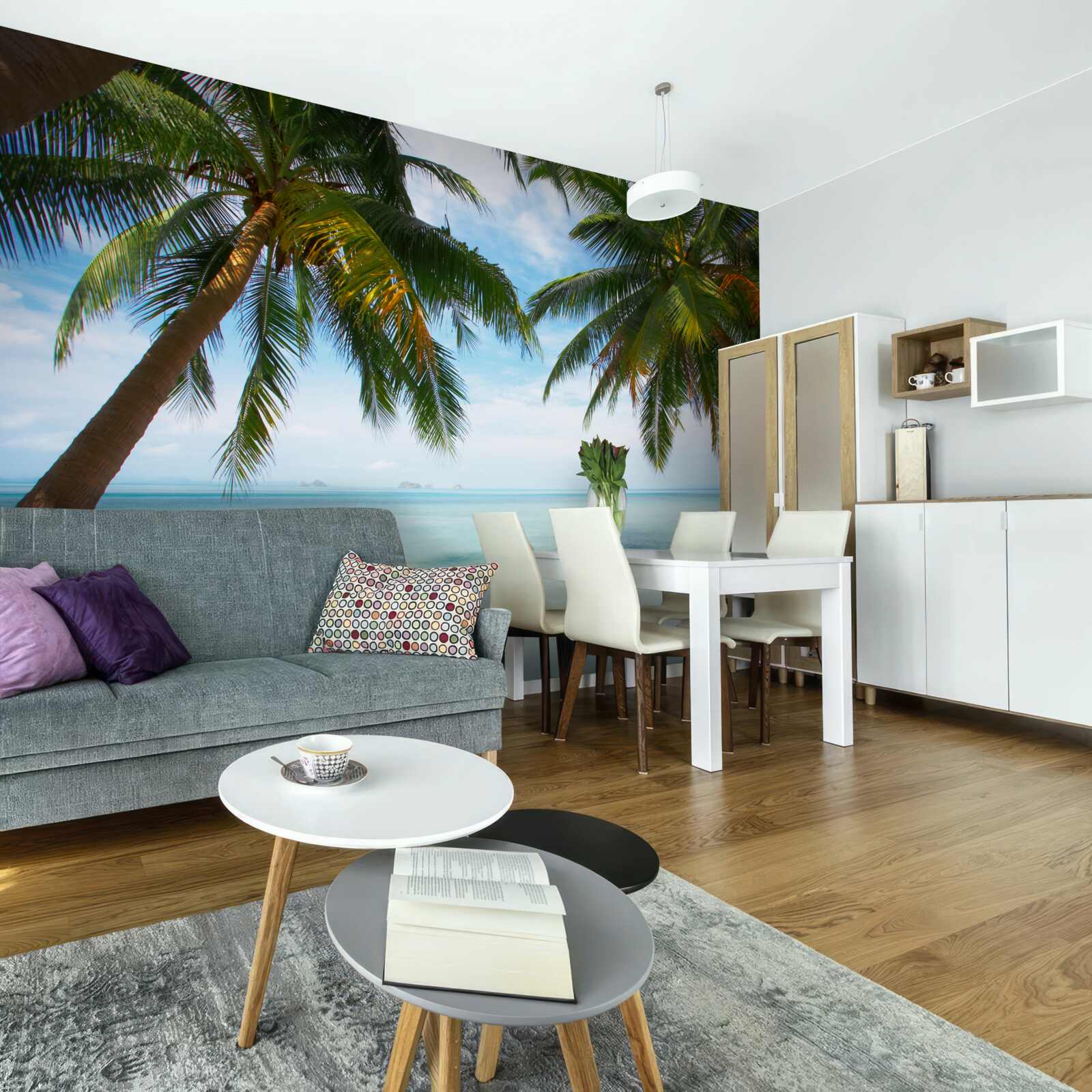 Fotobehang palmbomen op een zandstrand