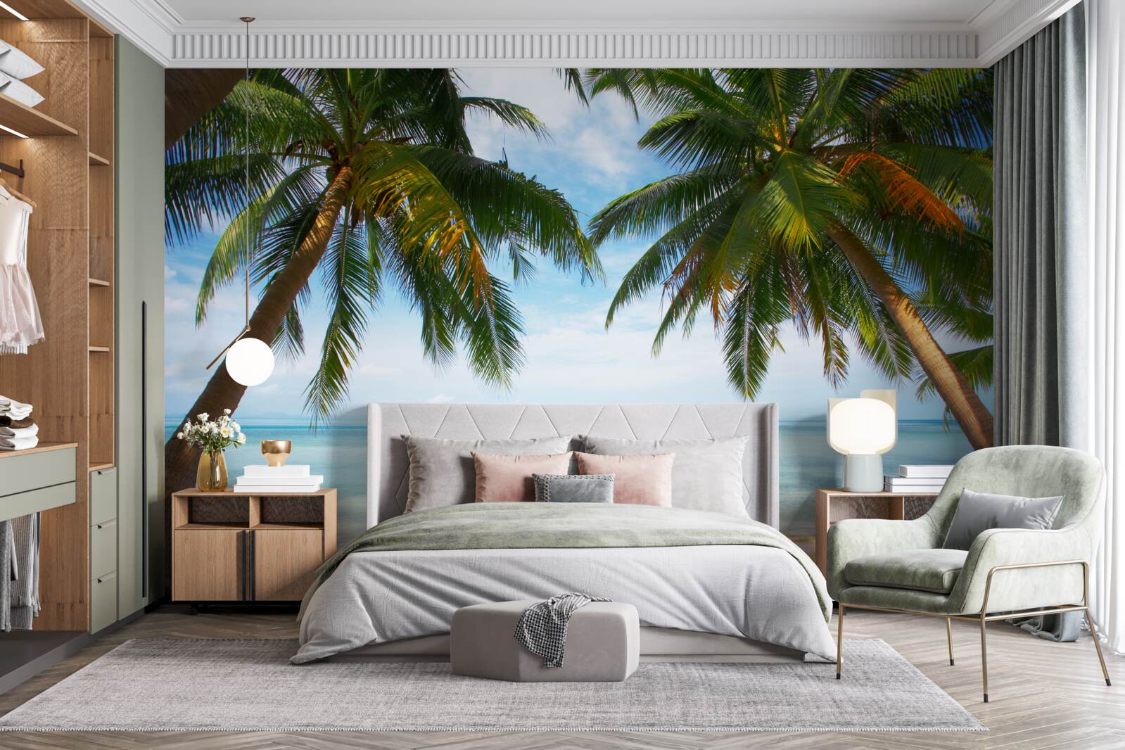 Fotobehang palmbomen op een zandstrand