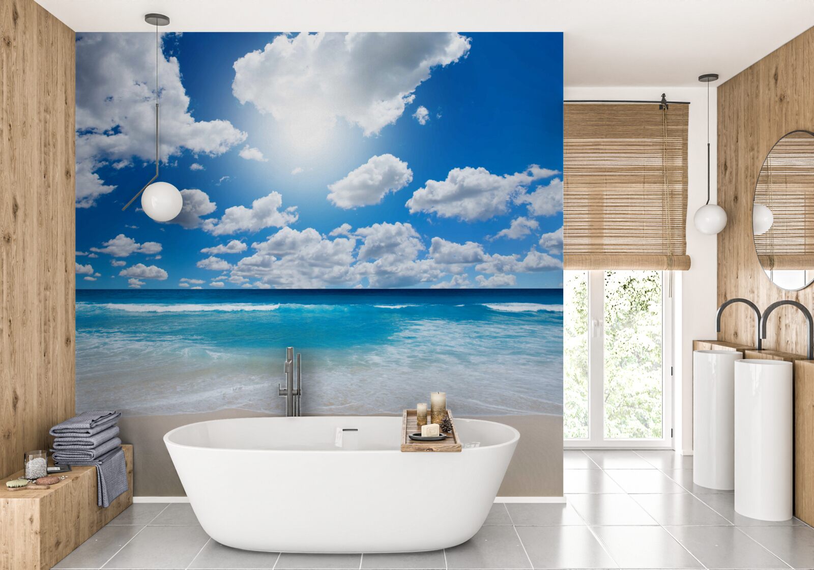 Fotobehang strand met blauw water en kalme zee