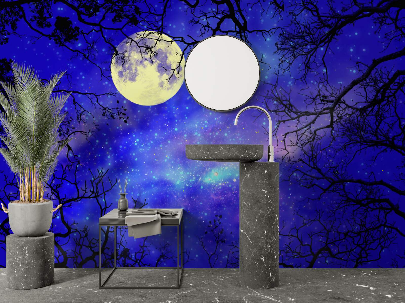 Fotobehang maanlicht verlicht de sterrenhemel