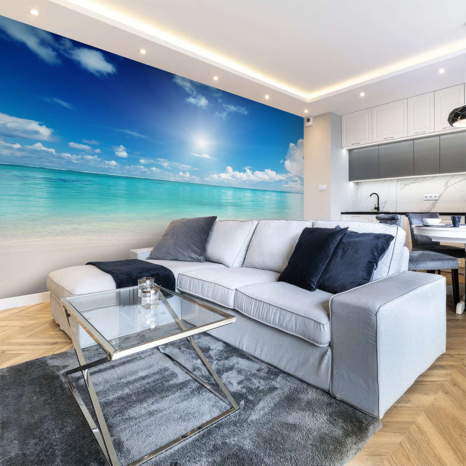 Fotobehang kalm water bij een zandstrand