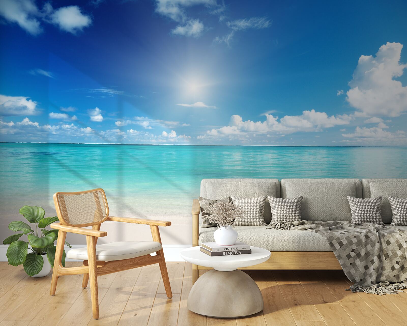 Fotobehang kalm water bij een zandstrand