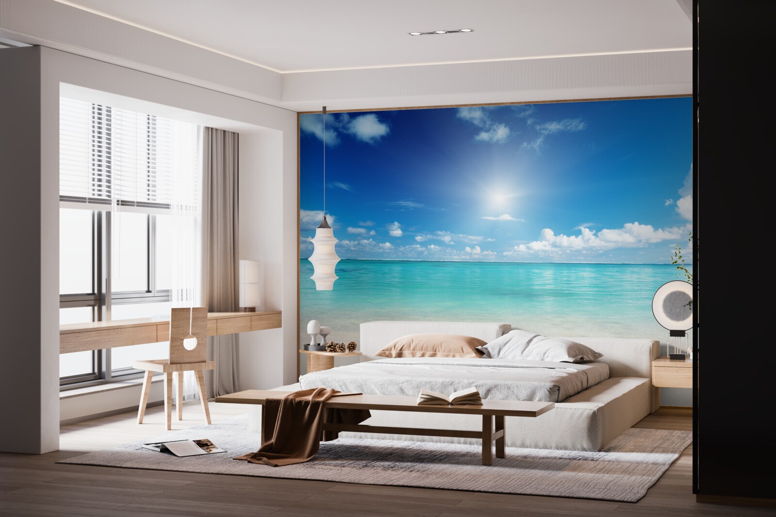 Fotobehang kalm water bij een zandstrand