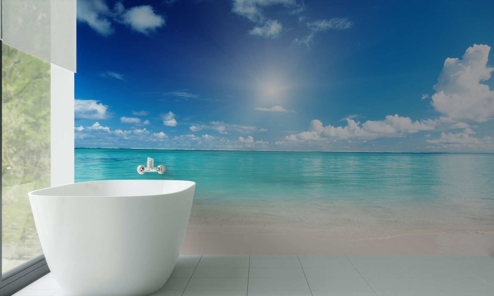 Fotobehang kalm water bij een zandstrand