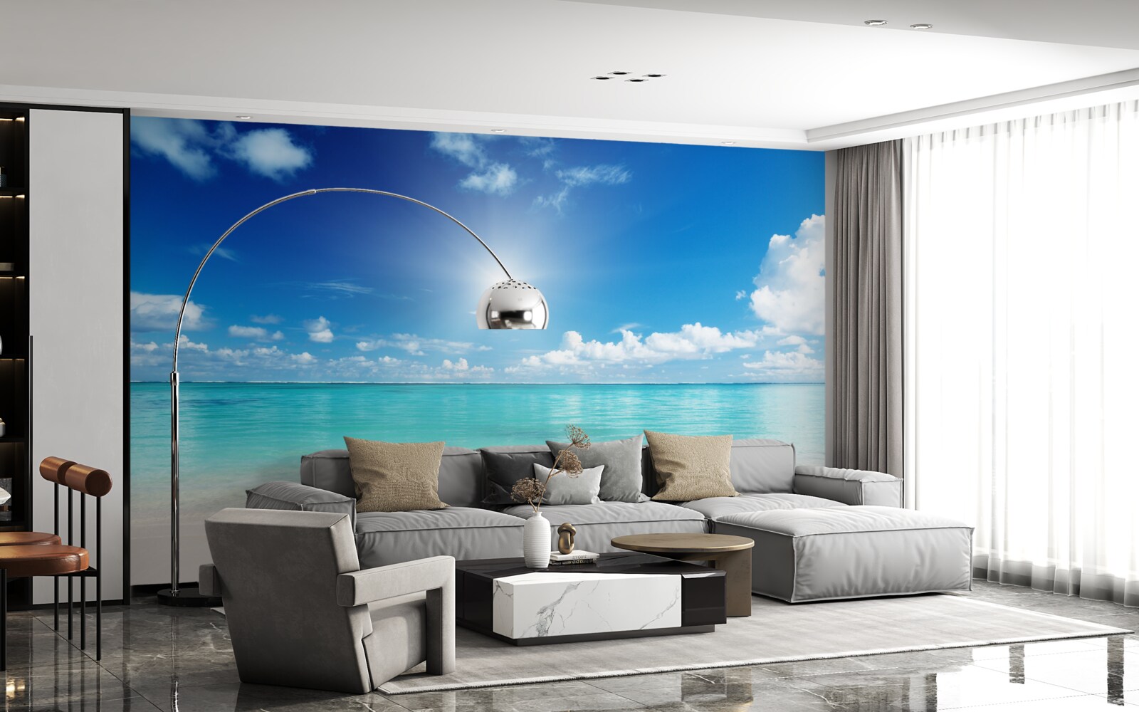 Fotobehang kalm water bij een zandstrand