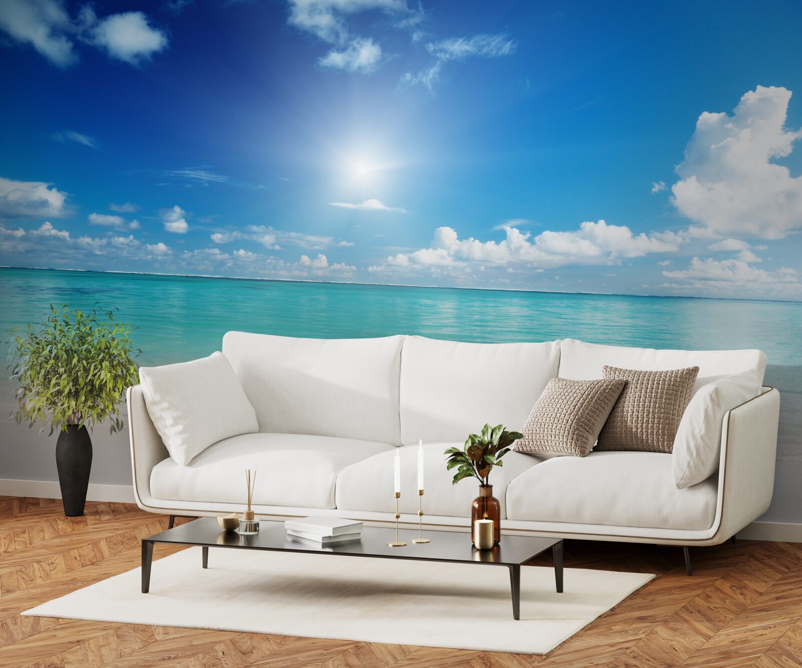 Fotobehang kalm water bij een zandstrand