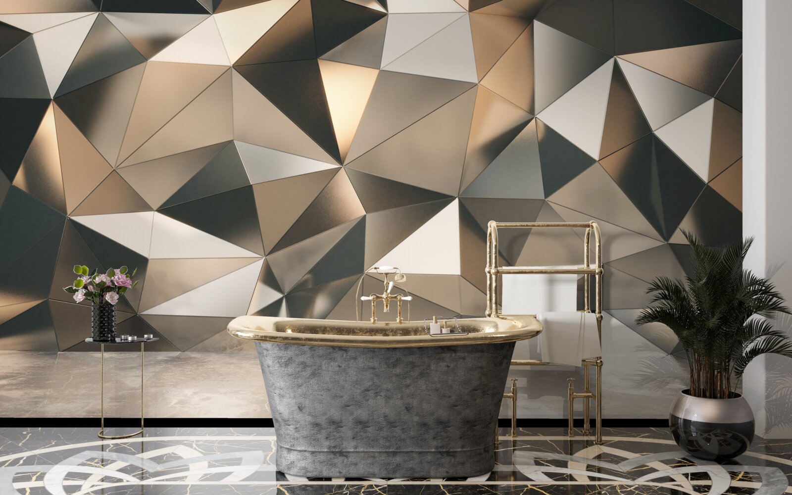 Fotobehang abstracte vormen op de muur