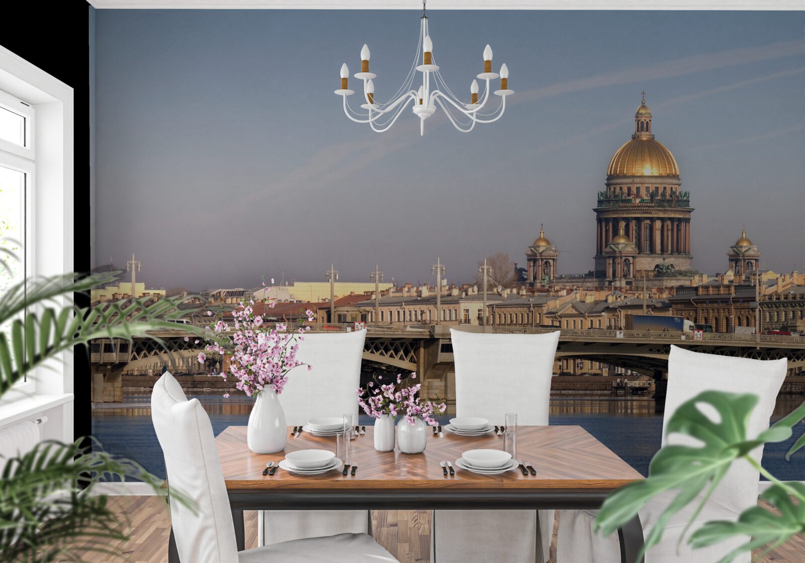 Fotobehang koepel van de kerk van goud tegen de skyline van de stad