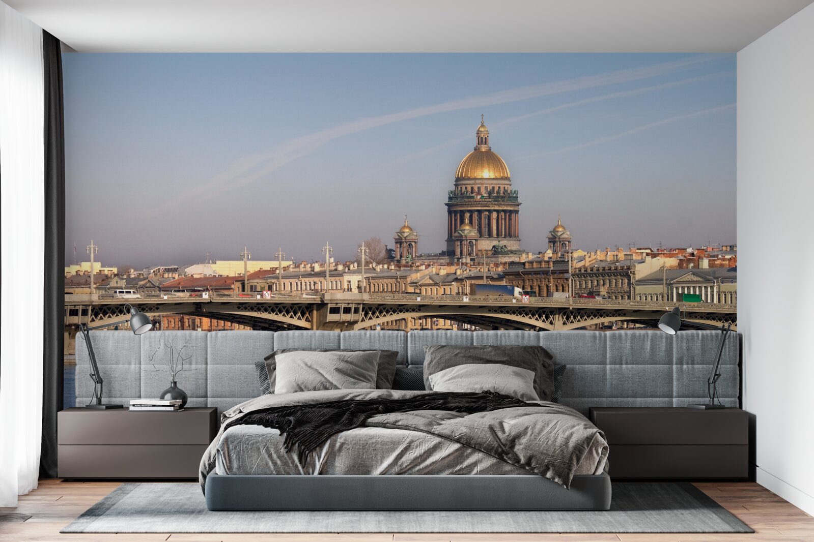 Fotobehang koepel van de kerk van goud tegen de skyline van de stad