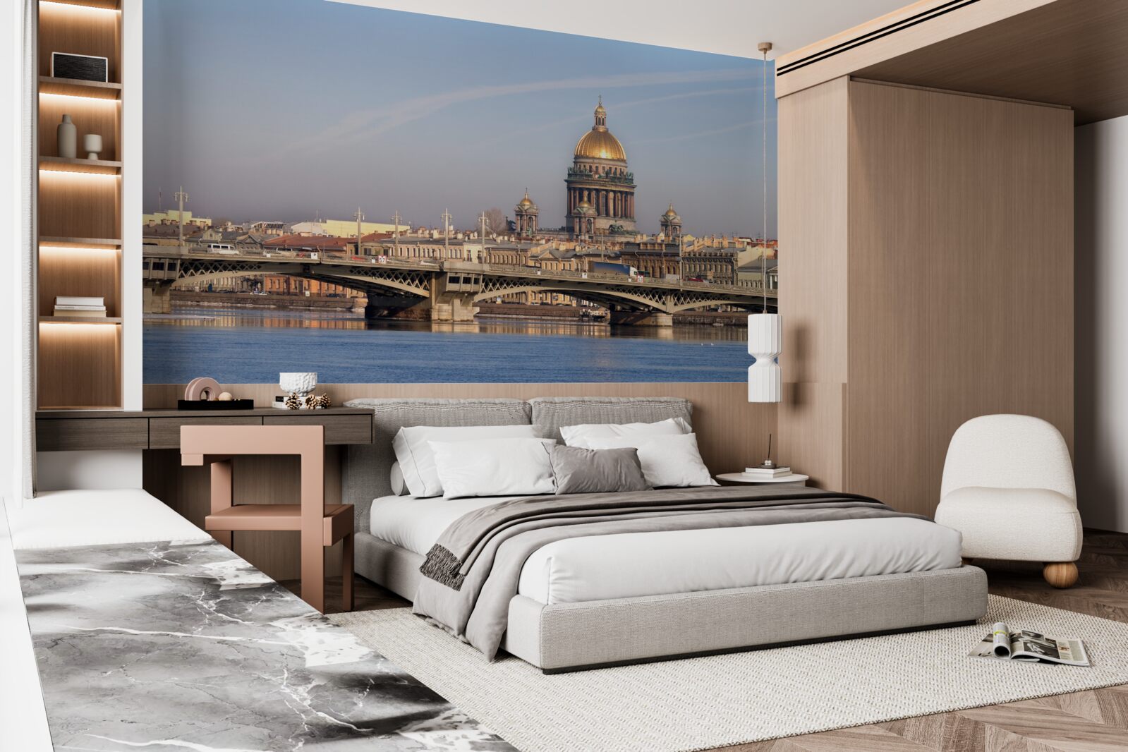 Fotobehang koepel van de kerk van goud tegen de skyline van de stad