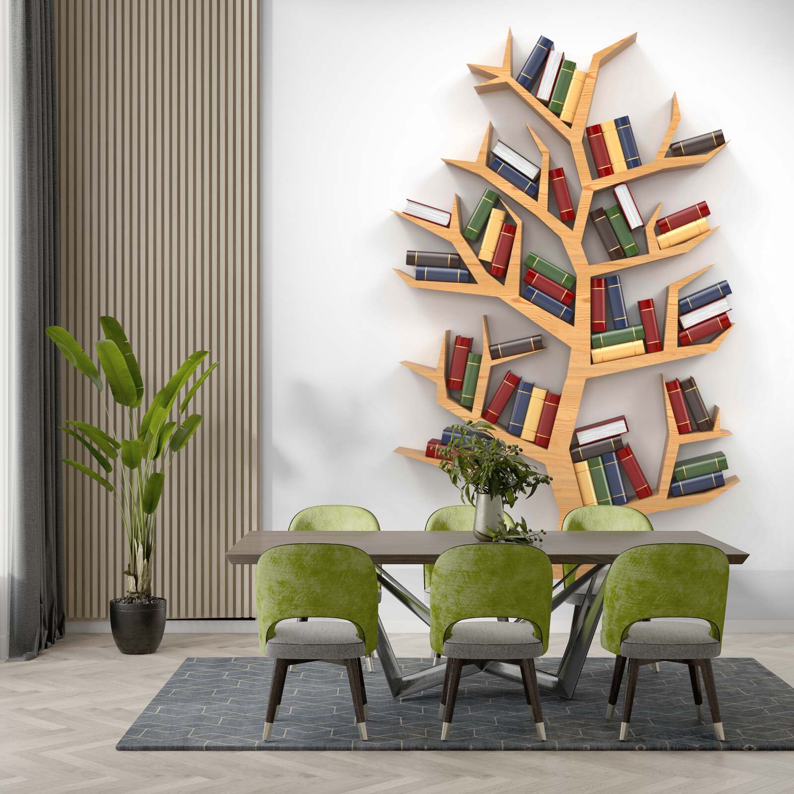 Fotobehang houten boekenplank