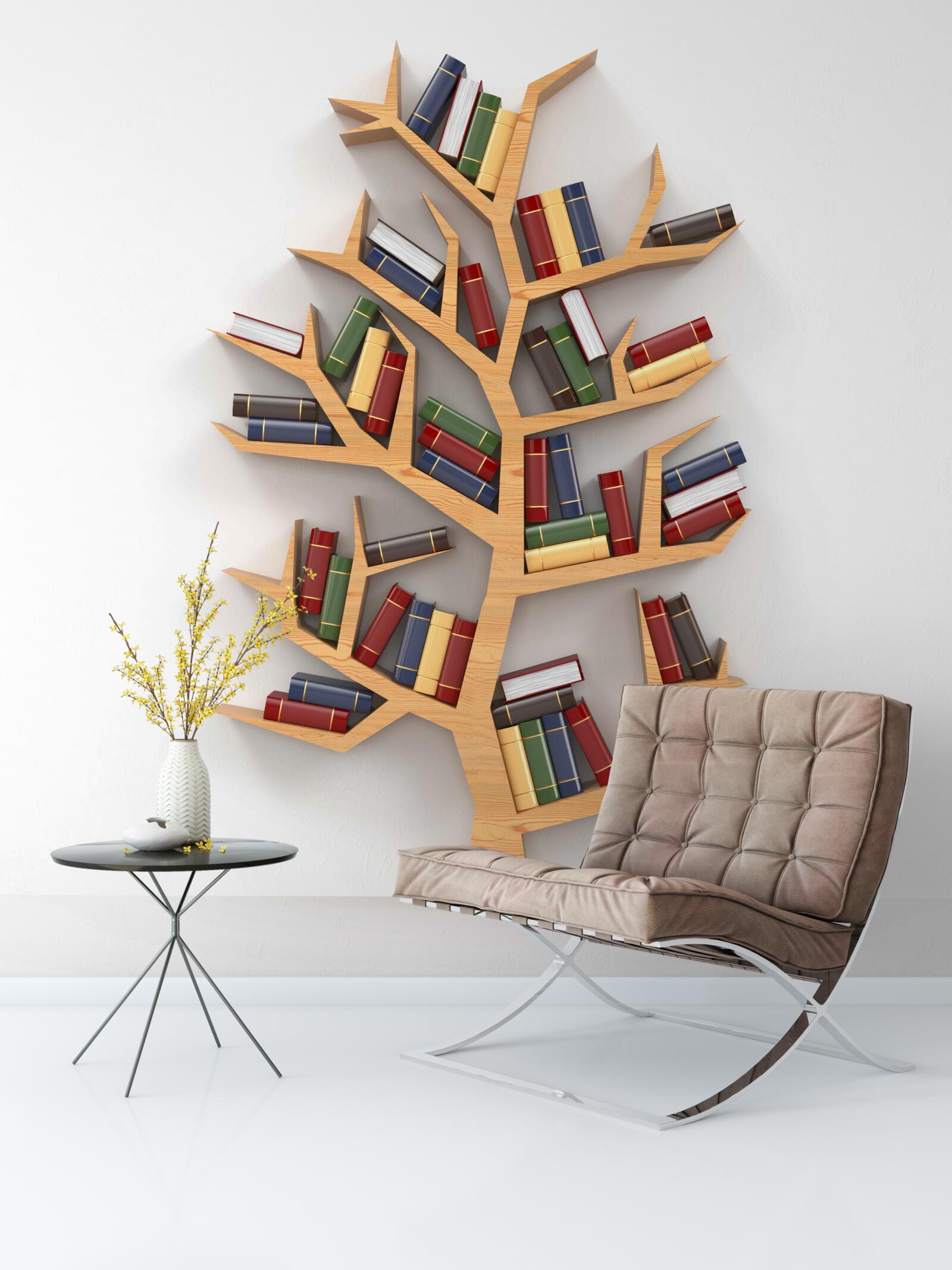 Fotobehang houten boekenplank