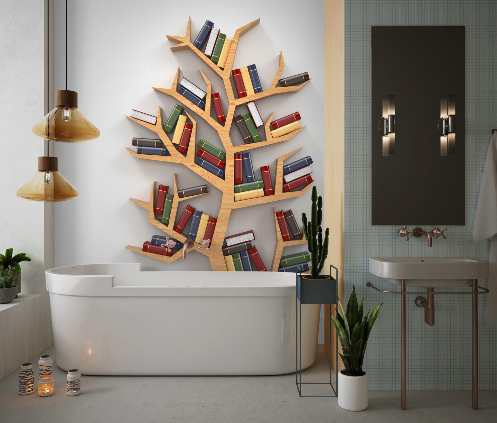 Fotobehang houten boekenplank