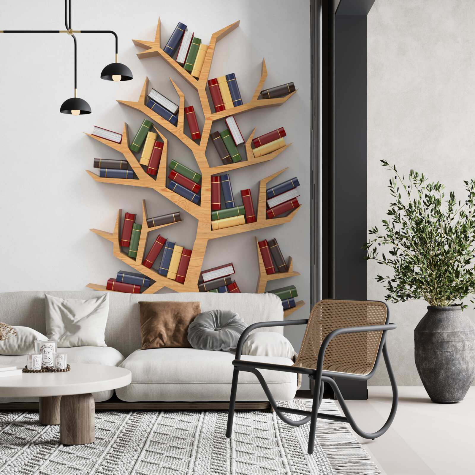Fotobehang houten boekenplank