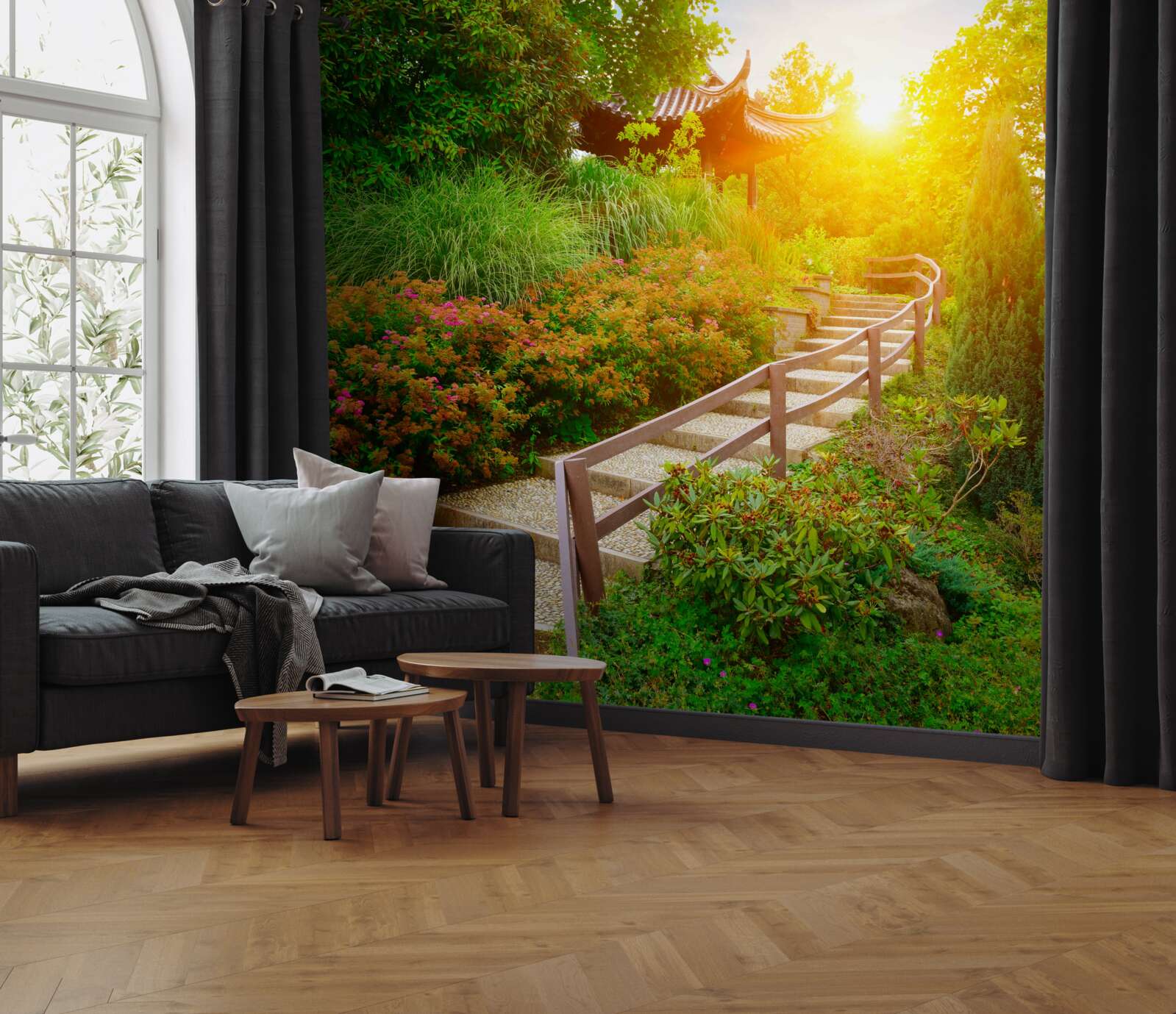 Fotobehang de weg naar huis bij zonsopgang