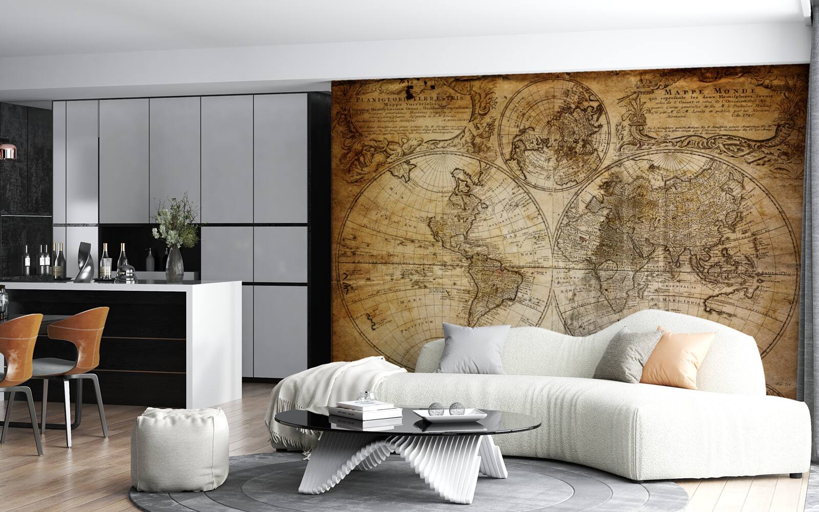 Fotobehang oude kaart met continenten en eilanden