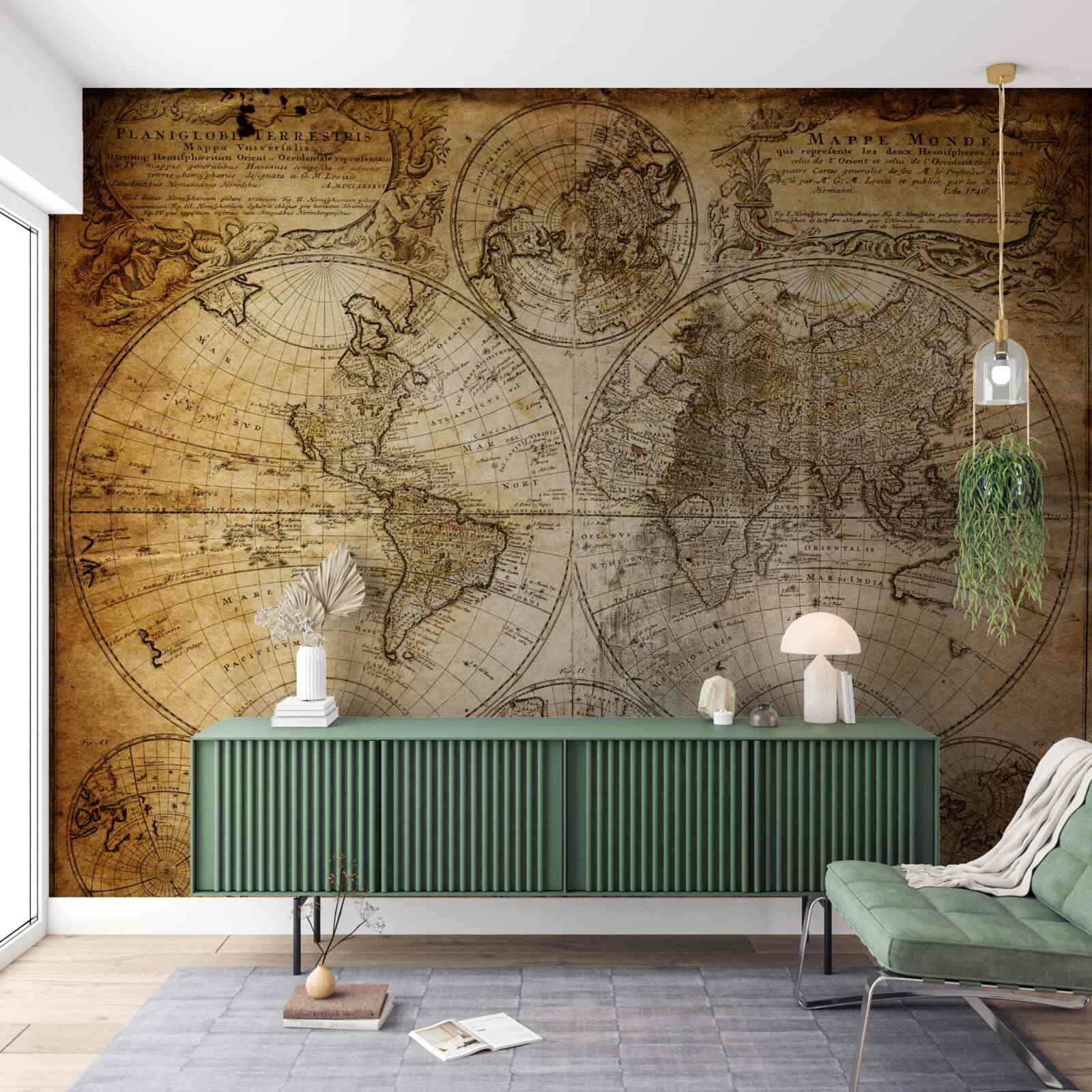 Fotobehang oude kaart met continenten en eilanden