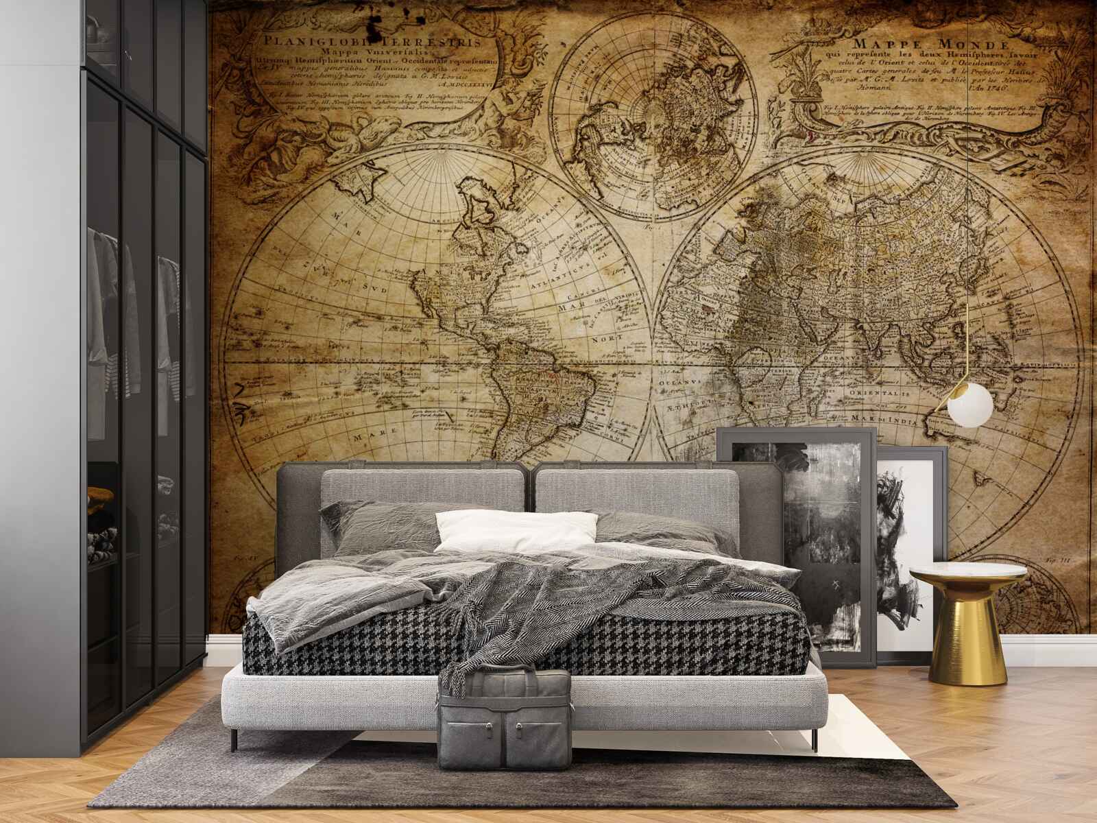 Fotobehang oude kaart met continenten en eilanden