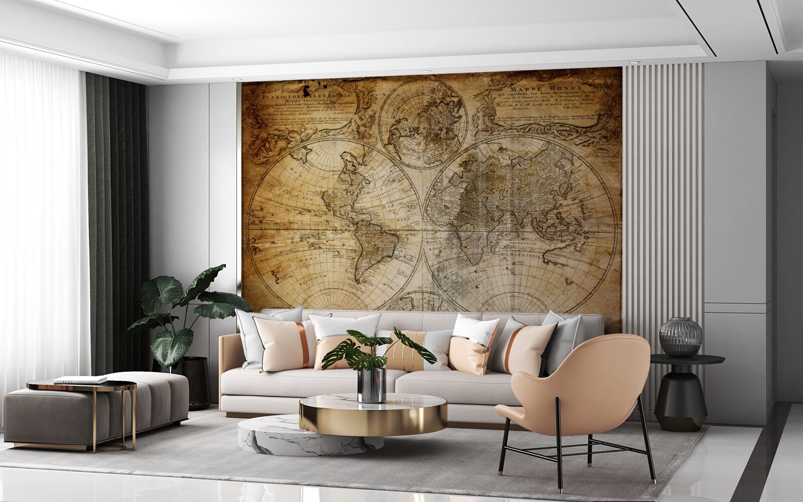 Fotobehang oude kaart met continenten en eilanden