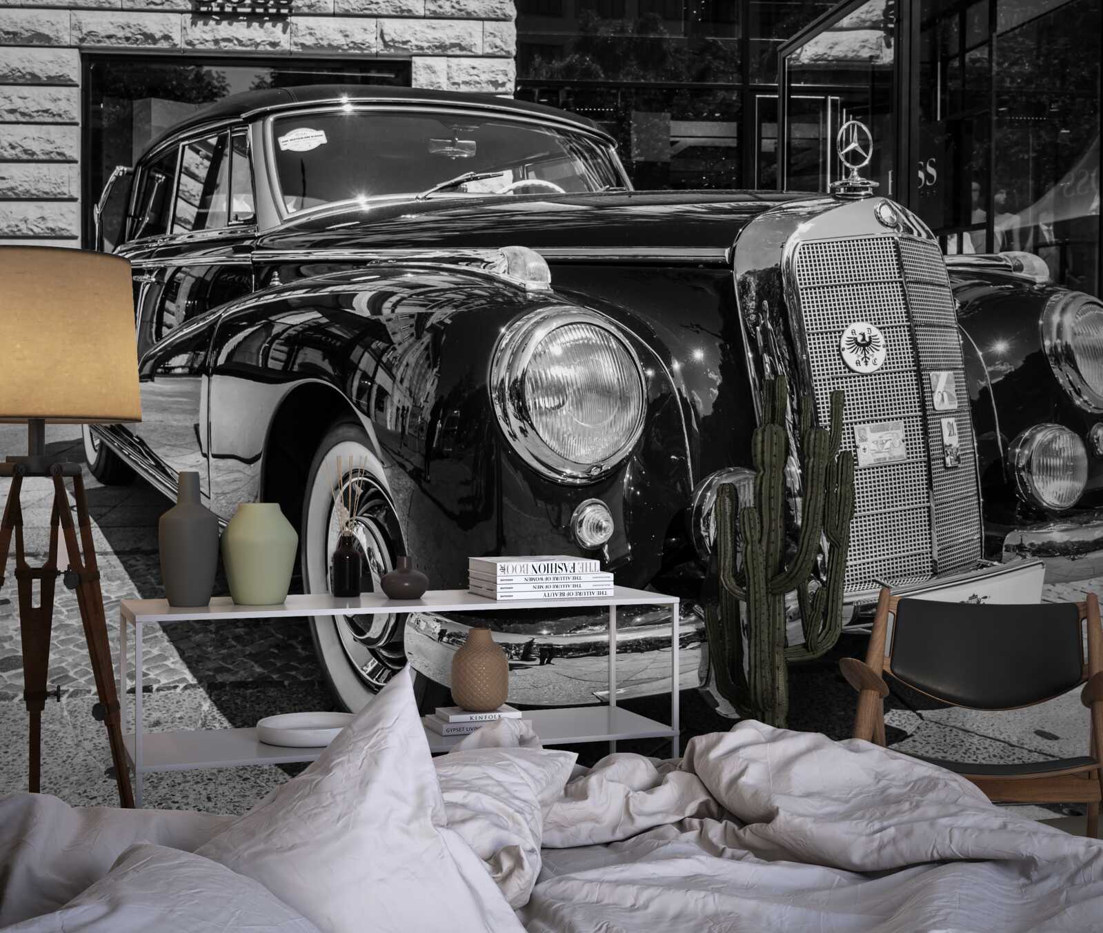 Fotobehang retro auto in zwart-wit