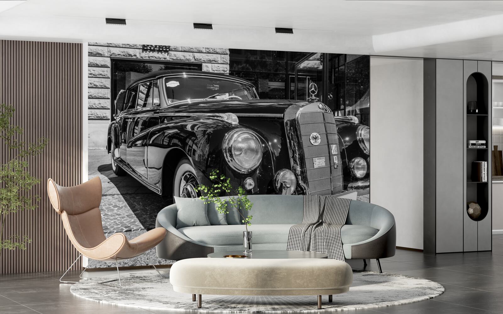 Fotobehang retro auto in zwart-wit