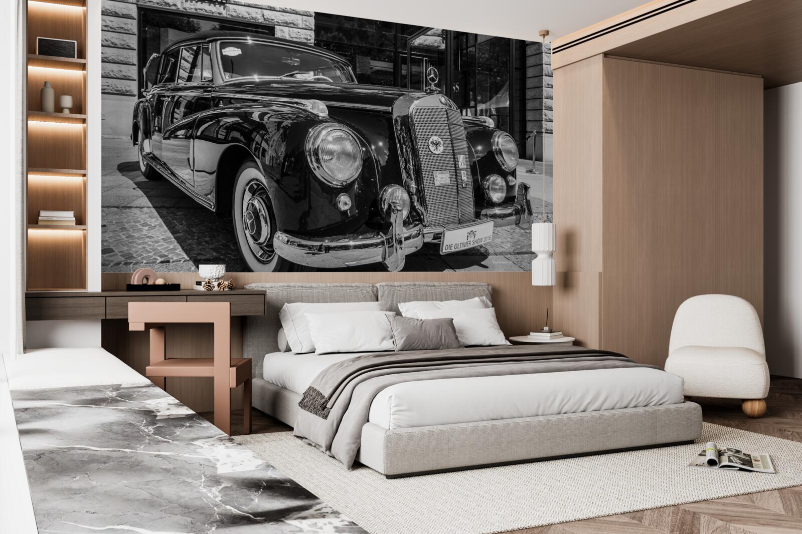 Fotobehang retro auto in zwart-wit