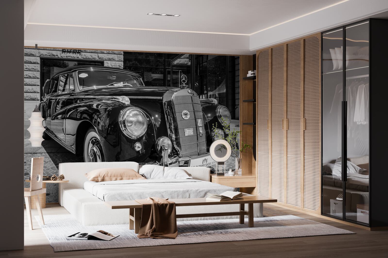 Fotobehang retro auto in zwart-wit