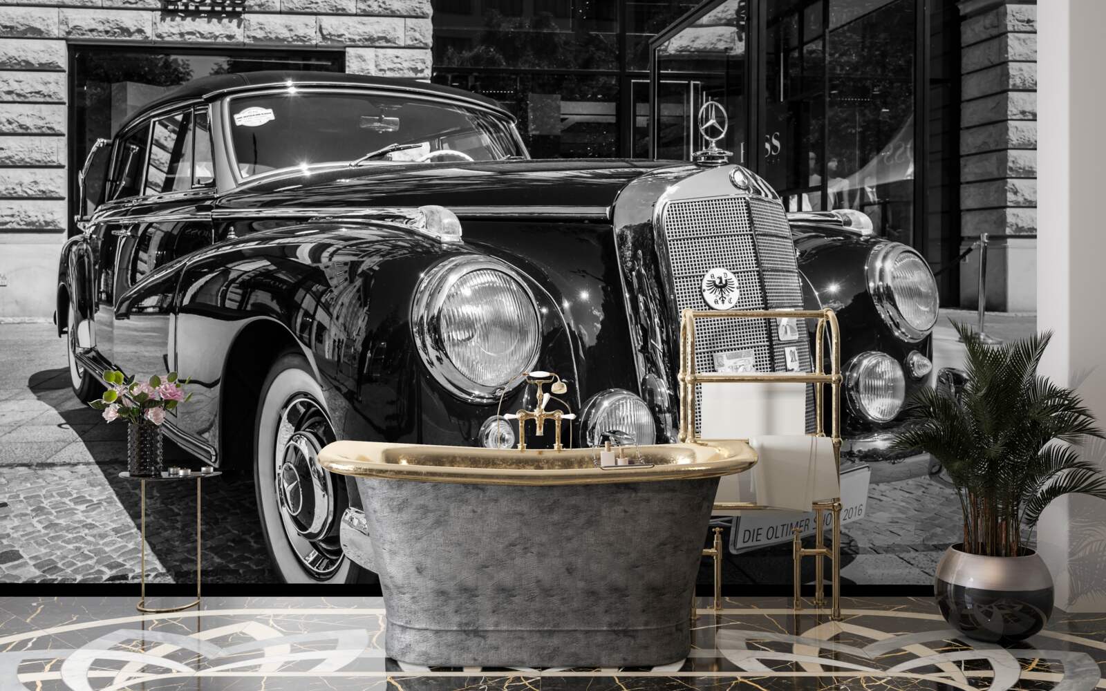 Fotobehang retro auto in zwart-wit