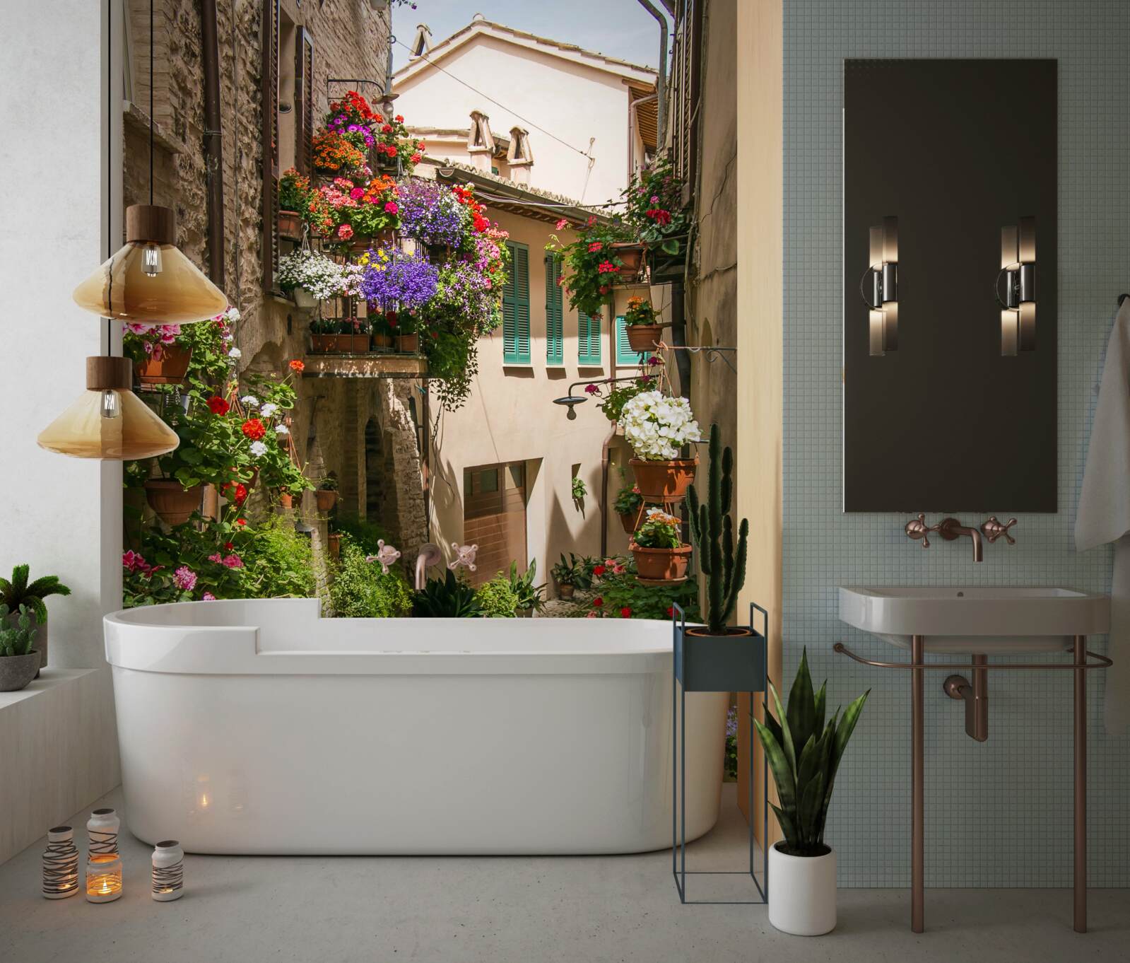 Fotobehang overwoekerde oude stenen weg