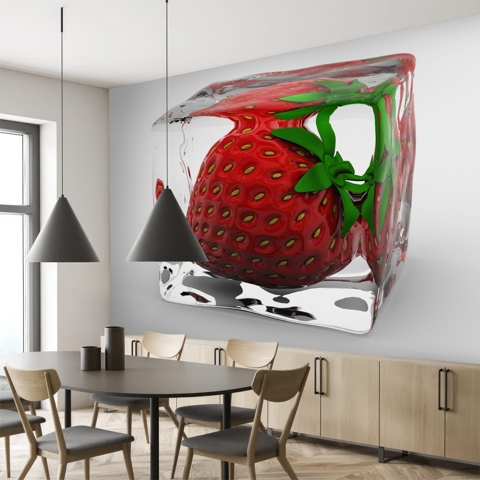 Fotobehang bevroren aardbeien