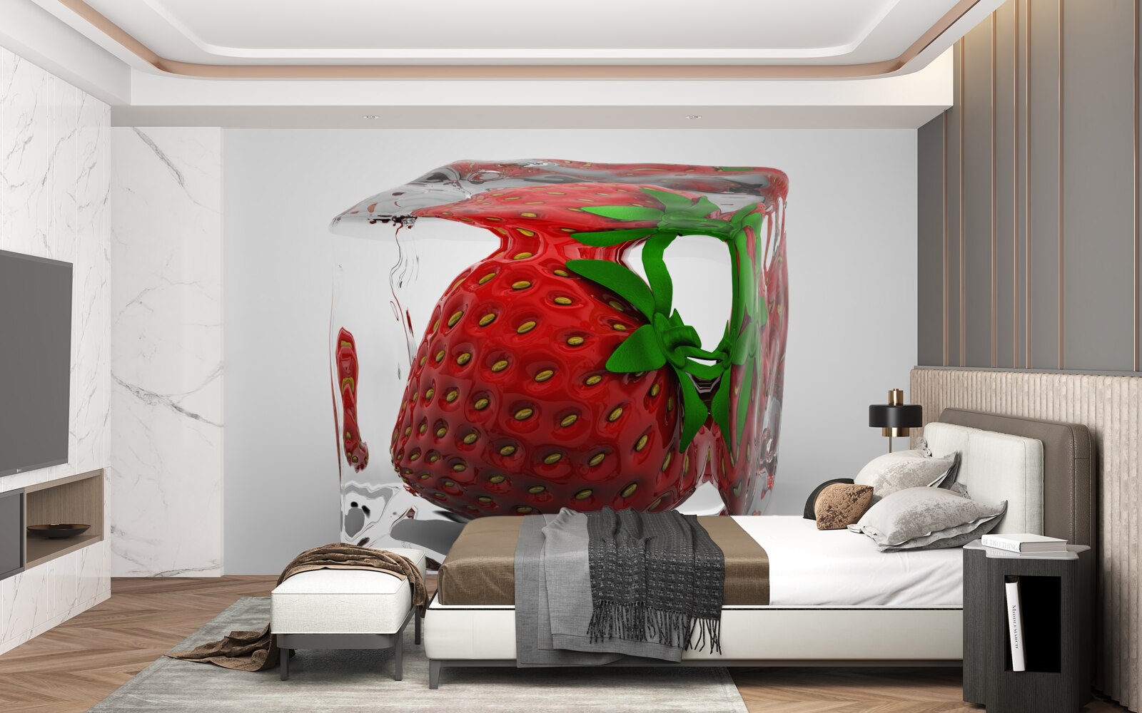 Fotobehang bevroren aardbeien