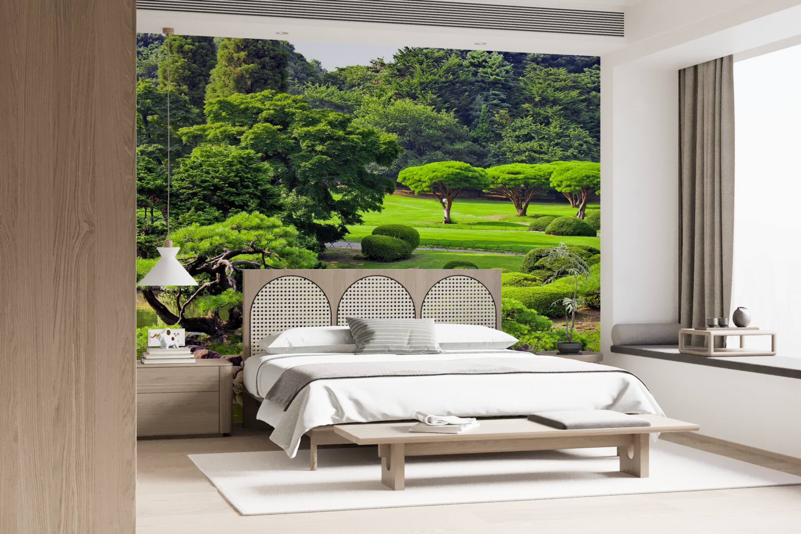 Fotobehang tuinen bedekt met groen in de zomer