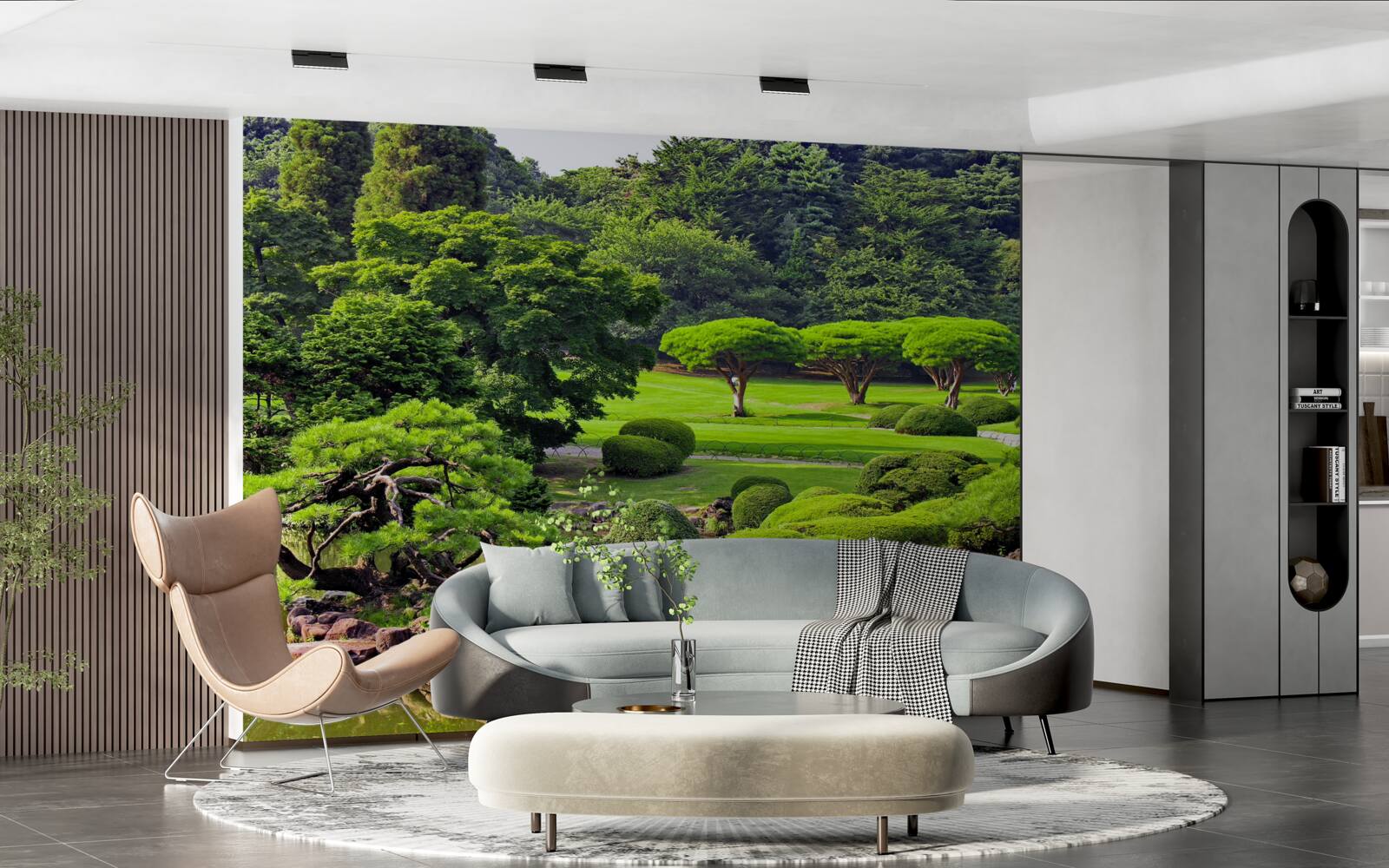 Fotobehang tuinen bedekt met groen in de zomer