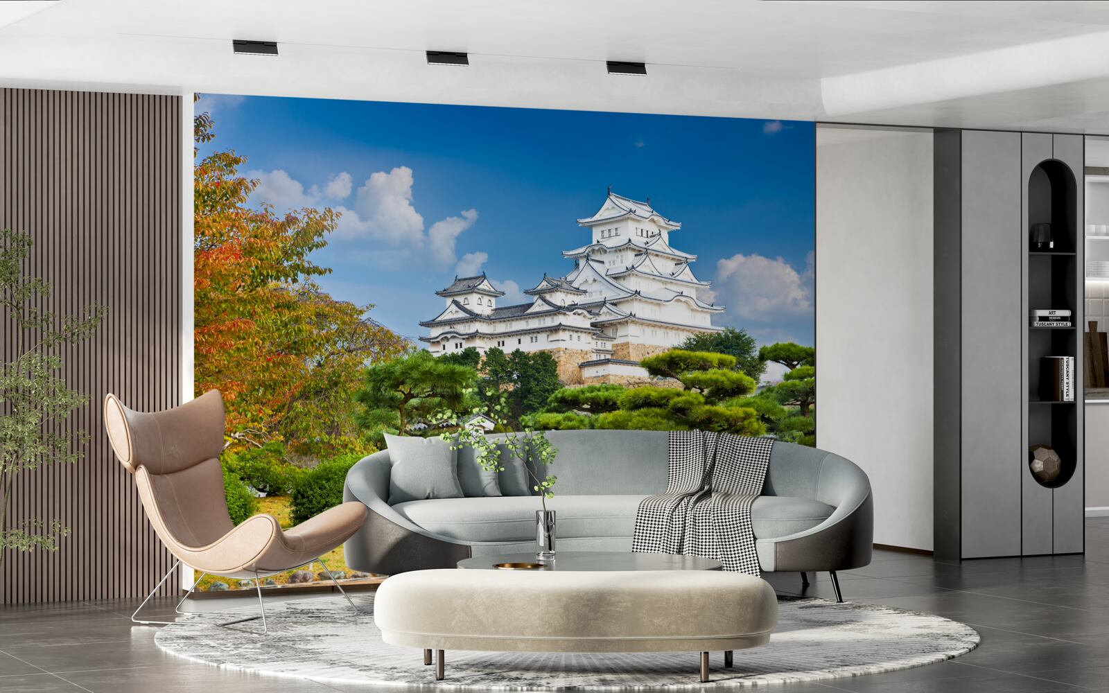 Fotobehang Japanse tempel in de bergen, omgeven door groen