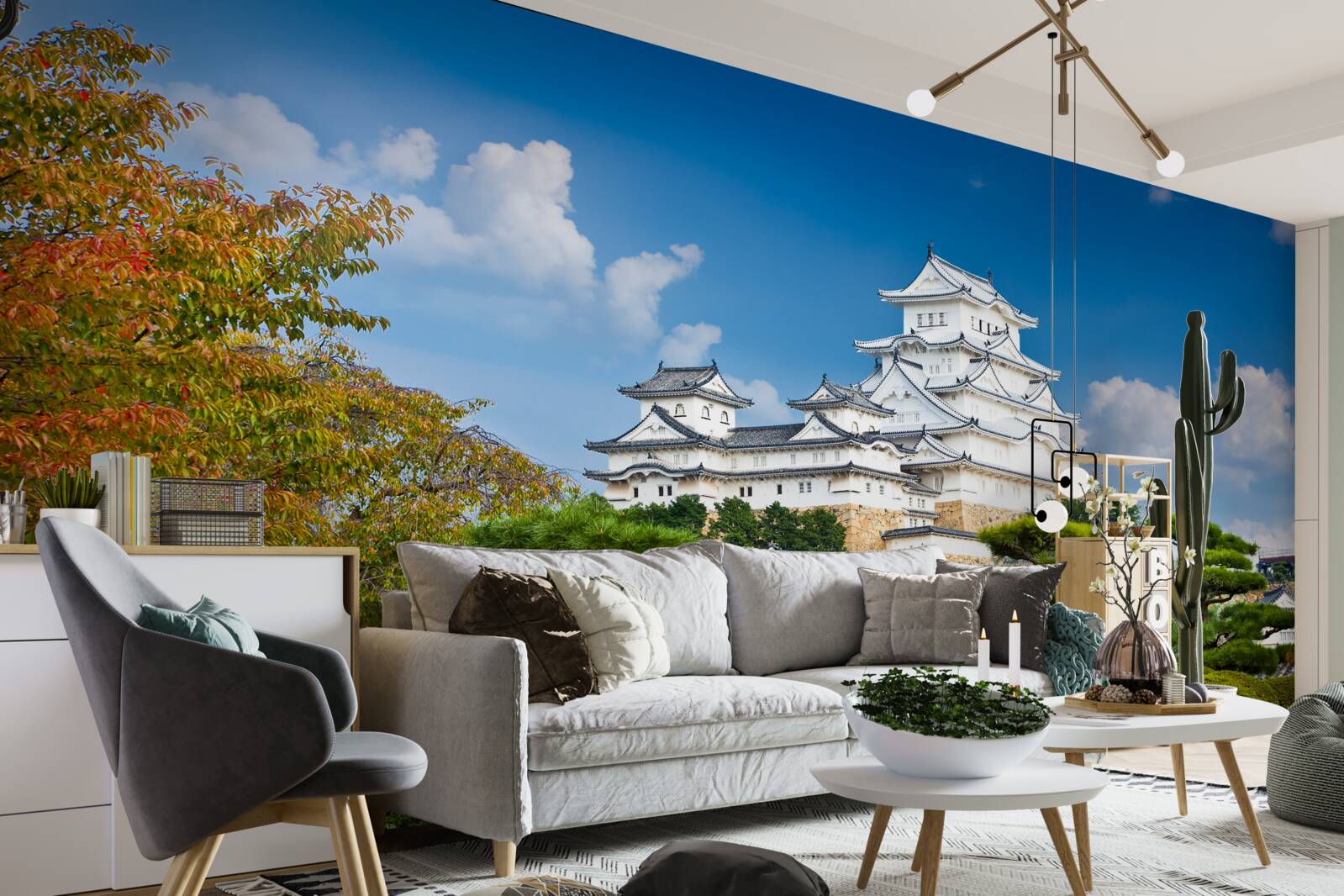Fotobehang Japanse tempel in de bergen, omgeven door groen