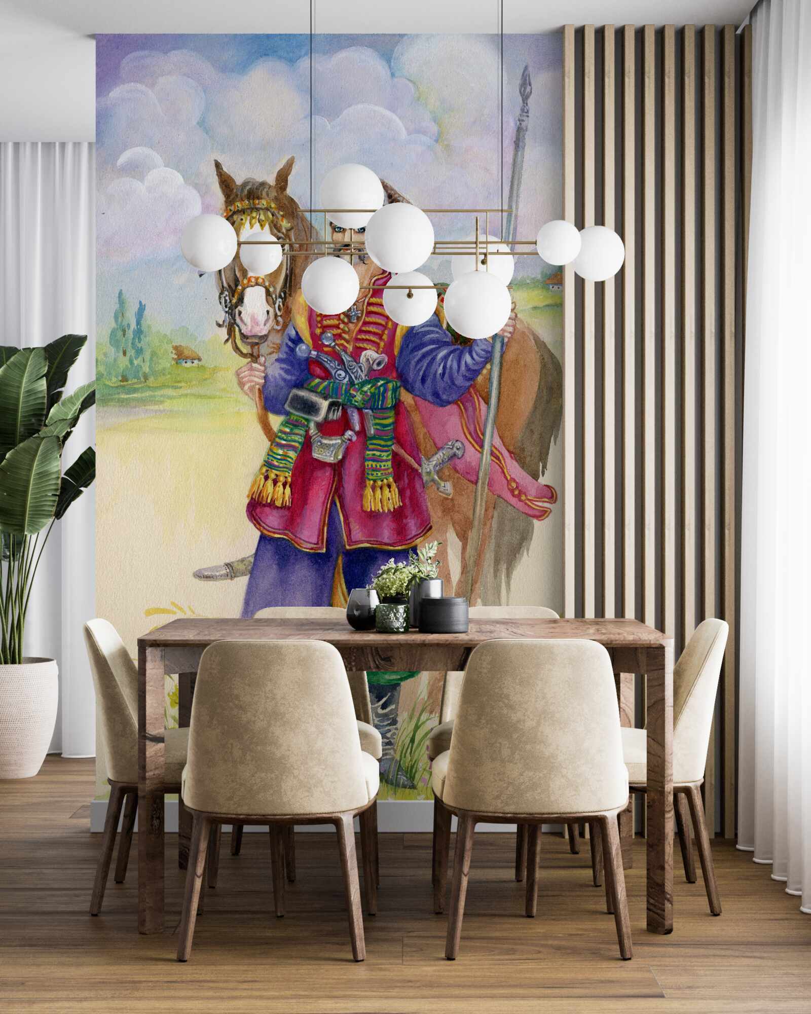 Fotobehang jonge kozak uit de steppen met zijn paard