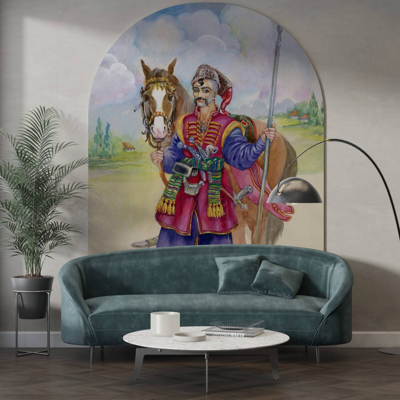 Fotobehang jonge kozak uit de steppen met zijn paard